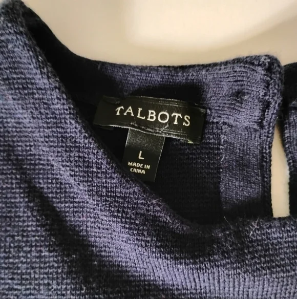 Talbots Navy Blue Lightweight Cotton Blend Knit Lace Detail Size Large - Picture 9 of 12